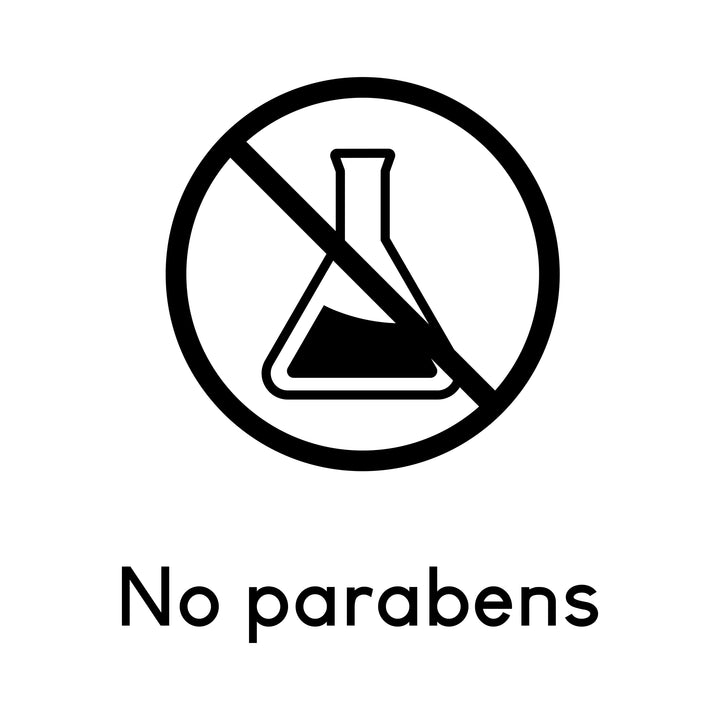 No parabens icon and text with conical flask